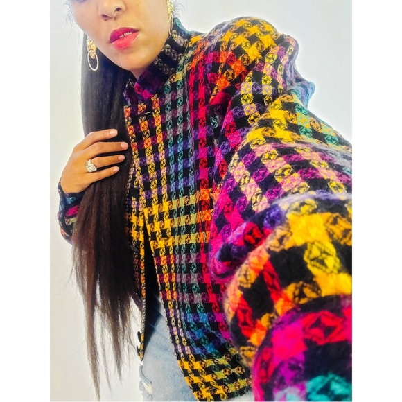 Vintage Doncaster 80's Rainbow Plaid Bomber Jacket - Picture 5 of 8